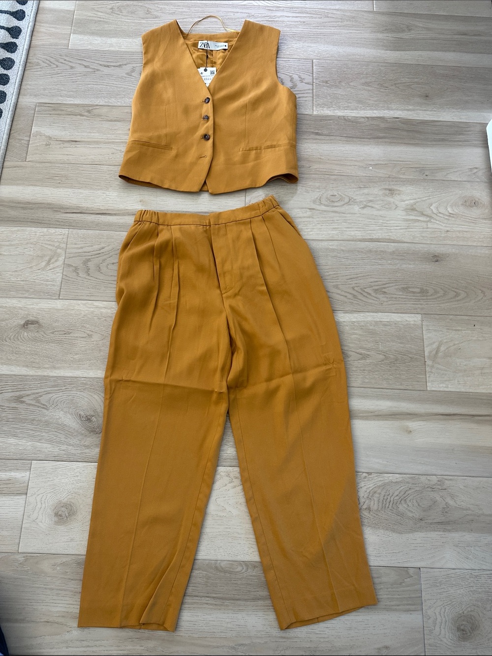 Zara Mustard Tailored Vest and High-Waist Pleated Trousers